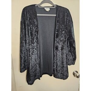 Heads Up Vintage Velvet Cardigan Women's Black Open Front Made in USA